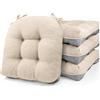 wide smile Set di 4 cuscini per sedie da pranzo, in memory foam, con laccetti e retro antiscivolo, cuscini trapuntati per sedie da pranzo, 40 x 40 x 10 cm, colore: beige
