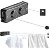 Garqitwan Stendibiancheria Retrattile 5.1 m Doppio Filo Stendibiancheria a Parete Acciaio Inossidabile Corda da Bucato Riavvolgibile per Interni ed Esterni (Grigiastro) (Nero)
