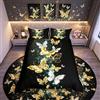 Homemissing - Set copripiumino per letto king size con farfalle, colore: oro e bianco, motivo animali volanti nero, decorazione per la camera di lusso