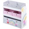 roba Scaffalatura Peppa Pig - 5 Scatole Colorate in Tela Incluse - per Giocattoli, Vestiti, Libri - Mobile per la Cameretta - Robusta, Stabile e Resistente - per Bambini - Legno Laccato Bianco