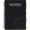 VABE UK Quaderno A4 con 10 divisori, 300 pagine a righe, quaderno a spirale (150 fogli), blocco da 100 g/m², formato A4, a righe, con copertina spessa laminata opaca (confezione da 1, nero)