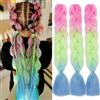 colorful panda Colorfulpanda - 3 pezzi/confezione di extension intrecciate jumbo ombré, capelli sintetici resistenti al calore pre-allungati, per intrecciare box braids, 61 cm (rosa/verde/blu)
