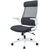 MELOKEA Sedia da Ufficio Ergonomica Direzionale in Rete Ultra Traspirante, Supporto Lombare Ortopedico a S EN1335, Poggiatesta Regolabile, Braccioli Ribaltabili, Sedia da Gioco, Grigio Bianco