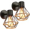 PETITES ECREVISSES 2 pezzi Lampada da Parete Industriale Vintage Applique da Parete E27 in Corda di Canapa Lampada a Muro Regolabile Metallo e Legno 16CM per Camera da Letto Corridoio