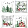 Bonhause Federe per Cuscini Natale 45 x 45 cm Copricuscini Decorativi Pini Fiocchi Rosso Case Camion Grigio Plaid Federa per Cuscino Divano Letto Casa Decorazione Set di 4