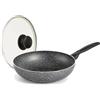 RollitPop Wok Padella Antiaderente Ø 28cm in Alluminio, Made in Italy, Facile da Pulire, qualità Superiore e Antiaderenza Perfetta, Leggera ed Ergonomica, No Induzione (Ø 28cm) (Wok + Coperchio)