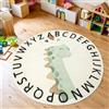 Tapis Design Tappeto per cameretta dei bambini, rotondo, a pelo corto, antiscivolo, lavabile, con immagine di animali, dimensioni: 200 cm, rotondo, colore: beige