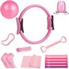 KINDLUME Kit Pilates, Ring Pilates, Set Fitness 13 Pezzi con Superficie Texturizzata Antiscivolo, Include Palla Esercizi e 5 Bande Resistenza, per Allenamento Casa, Workout Studio, Fitness Viaggio