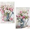 DRW Set di 2 quadri tela naturale con annaffiatoio e fiori in bianco, grigio e rosa, 40 x 60 x 3 cm