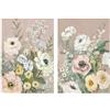 DRW Set di 2 quadri tela naturale con fiori in blu, bianco e beige, 70 x 100 x 3 cm