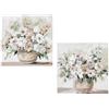 DRW Set di 2 quadri tela naturale con vasi e fiori in bianco, verde e beige, 80 x 80 x 3 cm