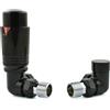 Hot Flow - Valvola termostatica per radiatore TRV angolare completamente nera (coppia) Include corpo TRV angolare, testa a rotella e blocco di sicurezza per un controllo rapido e facile della