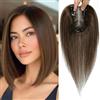 GULALUUK Parrucche con capelli umani per donna, veri capelli per capelli sottili a densità 120, base svizzera da 8 cm x 10 cm (25 cm, marrone medio)