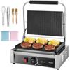 VEVOR Piastra Elettrica per Panini Professionale, 2200 W, in Acciaio Inox con Maniglia e Controllo della Temperatura, Piastra Smaltata Scanalata Completa da 34 x 23 cm, per Bistecche, Pancetta