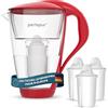 PerloPur Filtro acqua in vetro PearlCo (rosso) con 3 cartucce filtranti classiche, prodotto in UE