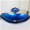 chicstyleme Modern vetro temperato lavandino del bagno Set ovale con rubinetto a cascata, anello di montaggio e scarico acqua
