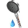 YEAUPE Soffione Doccia Risparmio Idrico, YEAUPE Soffione Doccia con filtro, soffione doccia a pioggia con 6 tipi di getto: soffione doccia ad alta pressione (soffione senza tubo), 9.5L/min