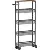 HOMCOM Carrello Cucina con 4 Ruote, Carrello Portaoggetti con Ruote, Piano con Effetto Legno, Struttura in Metallo, 47x13x96.5 cm, Nero | Aosom Italy
