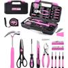 DIFFLIFE Set di attrezzi rosa, 40 pezzi, kit di utensili manuali generici per la casa con custodia in plastica (rosa)