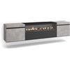 Skraut Home | Mobile TV Soggiorno | Ampio spazio a disposizione | 200x45x35cm | Per TV fino a 80 | Camino elettrico | Sospeso, da appendere | Stile moderno | Cemento