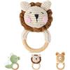 Vicloon Giocattolo Sonaglio Neonati in Legno, Montessori Giochi Neonato per 0+ Mesi Bambini, Animali Morbidi Giocattoli, Regalo per Neonati Bambini (Leone)