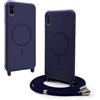 BGHHEU Magnetica Cover per iPhone XS Max con Cordino,[Compatible con Magsafe],Custodia Silicone con Regolabile Collana Sottile Morbida Case,Blu