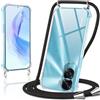 Coiwxmoi Cover per Honor 90 Lite 5G con Cordino 6,7,Trasparente Custodia con Laccio Tracolla Corda Catena Cinghia,Ultra Morbido Silicone TPU Antiurto Case per Honor 90 Lite 5G, Nero