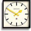 Newgate® Number Five Orologio a parete | Orologio moderno della stazione ispirato al retro quadrato | 40cm | Nero con mani gialle | Stile di metà secolo per cucina, soggiorno o ufficio