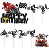 DERJDISF Cake Topper, 25 Pezzi Topper per Torta Moto Decorazione Torta Motociclo Moto Compleanno Nera Glitter Moto Cake Topper Decorazioni Cupcake Decorazione Compleanno per Uomo Ragazzo