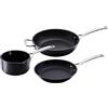 Le Creuset Set 3 pezzi casseruole e padella alluminio antiaderente, diameter 16, 24 x 26 cm, per per tutte le fonti di calore, induzione incluso, Nero, 51804000010002
