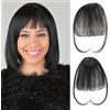CENCERY Frangia Clip-In 100% Capelli Naturali - Frangia Leggera/Curvata con Ciocche per Tempie Donna (Nero)