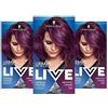 LIVE Schwarzkopf Live Intense Colour - Tintura per capelli, colore permanente e siero vibrante integrato, 3 x U69 Ametista Cromo