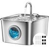 BalimoPet Fontanella per Gatti Acciaio Inox: 2,6L Fontana per Gatti, Ultra Silenzioso, Quadruplo Filtrazione, Cavo Automatico Fontanella Gatto con Rubinetto 6 Filtri e 6 Spugne LED, Facile da Pulire