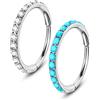 OUFER 20G 2PCS Anello al Naso Cerchio Acciaio Chirurgico 316L Anello a Segmento con Cerniera Piercing al Naso CZ Trasparente e Opale Blu Elica Daith Rook Conch Orecchino Gioielli per Donna 7 mm