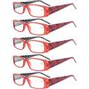 Eyekepper 5 Paia Occhiali da Lettura Aste Reticolo di Fiore per Donne Lettori in Plastica Lenti Trasparenti Colore Rosso Diottria 3.00