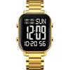 findtime Orologi digitali da uomo, con numeri grandi, anziani, business, digitale, orologio da polso da uomo, cinturino in metallo, orologio di lusso, a LED, doppia ora, data 12/24H, gold, Bracciale