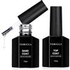 TOMICCA Base Coat Top Coat UV Set di smalto per unghie, 2 x 15 ML No Wipe Top Coat Gel, finitura lucida Base Coat & Top Coat Soak-Off UV/LED smalto per unghie gel per Nail Art e design delle unghie