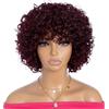 Rebecca Fashion Parrucche corte ricci bordeaux da 8 pollici con frangia parrucche ricci per donne nere 10A capelli umani vergini brasiliani 150% densità usura e go parrucche senza colla