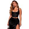 sunshinelady Corset Top da donna in pelle PU, top sexy corsetto nero, corpetto taglie forti, senza schienale con allacciatura, clubwear, vestito da festa crop top, outfit dominatrix, costume di