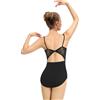 Mulnall Body da danza da donna, con scollo rotondo, fodera frontale completa, fiocco posteriore in pizzo, Nero , L