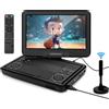 KCR Lettore DVD portatile da 10,1 pollici TV incorporata DVB-T2 con schermo LED girevole e/USB/HDMI/AV, batteria ricaricabile e doppio altoparlante stereo, piccola TV per bambini in auto da viaggio