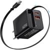 KAIMENGLONG Caricatore USB C 40W 3 porte caricatore rapido con cavo di ricarica USBC retrattile, caricatore multiplo GaN portatile per iPhone 17/16/15, MacBook, iPad, tablet, Samsung (nero)