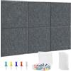 BUERPINKING Bacheca in Sughero in feltro grigio scuro, 90X60 cm, 6 pannelli di lavagna sughero da parete inclusi, 60 spille e 30 nastri adesivi sicuri rimovibili, adatto per uffici, scuole, cucine