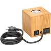 ledscom.de Lampada da tavolo HITO, interruttore, USB, legno vero (albero della gomma), quadrata, marrone chiaro, 1x E27 max. 60W