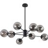 KCO Lighting Lampadario Moderno in Vetro a Globo Sputnik a 8 Luci, Nero di Metà Secolo, Sospensione Industriale da Fattoria (Nero + Grigio Fumo)