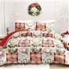 Exclusivo Mezcla Copripiumino Natalizio, Calda e Morbida Trapunta Piumino con 2 Federe, Motivo Patchwork Rosso con Renne e Ghirlande Stampate, 220x230 CM