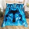 Loussiesd Set di biancheria da letto per letto singolo, per bambini e adolescenti, motivo animali selvatici / lupo, blu effetto glitter, in microfibra morbida e leggera