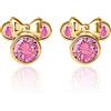 Disney Orecchini Disney in Oro Giallo 10 KT per Bambine con Minnie, Impreziosito da Zirconia, Rosa Chiaro