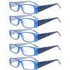 Eyekepper 5 Paia Occhiali da Lettura Aste Reticolo di Fiore per Donne Lettori in Plastica Lenti Trasparenti Colore Blu Diottria 2.50