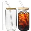 Leikurvo Set di 2 bicchieri da tè con bolle da 500 ml, con 2 coperchi, 2 cannucce e 1 spazzola, bicchieri in vetro con coperchio, bicchieri da caffè ghiacciato, per caffè, cocktail, frullati, birra